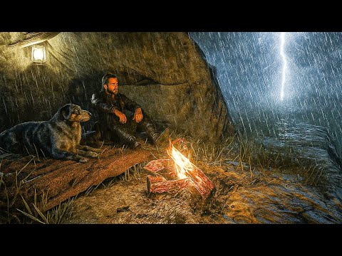 Camping in Heavy Rain & Thunderstorm with My Dog | RDR2 ASMR