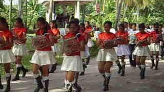 Beautiful young girls walking in Casay, Cebu Philippines, parade with music