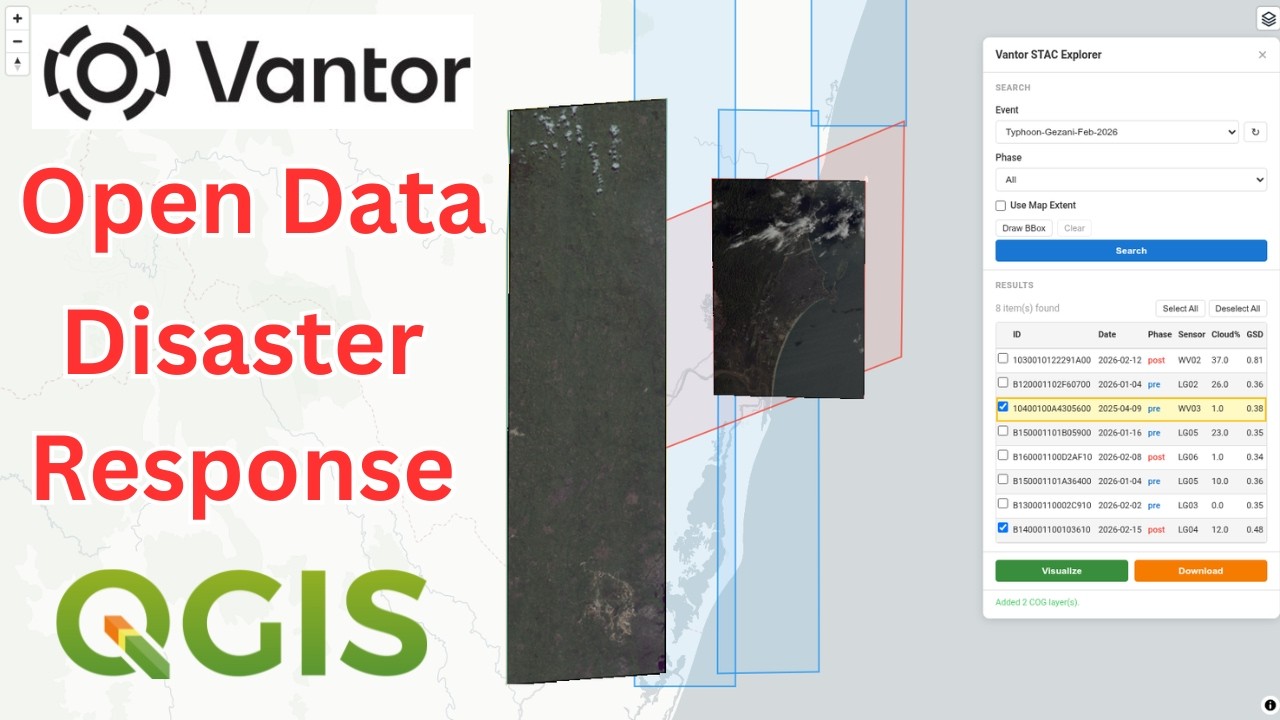 Free Maxar/Vantor Satellite Imagery for Disaster Response - QGIS and MapLibre Plugins Demo
