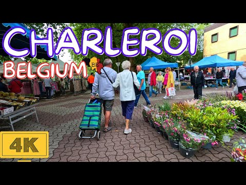 Charleroi 4k 🇧🇪 | HDR 60fps Walking Tour | Street Market