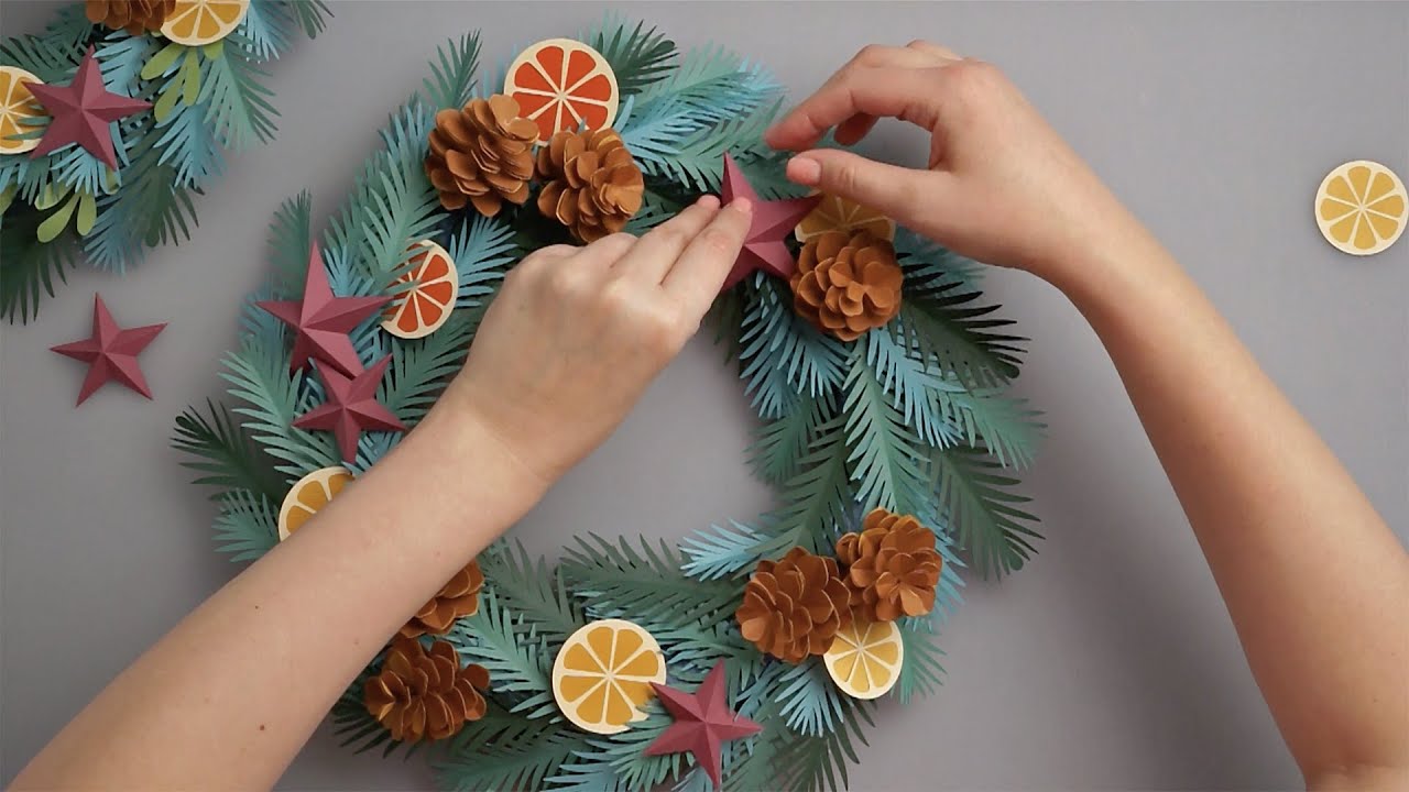 How to make Christmas Paper Wreath - Video Tutorial + SVG, DXF, PDF Templates