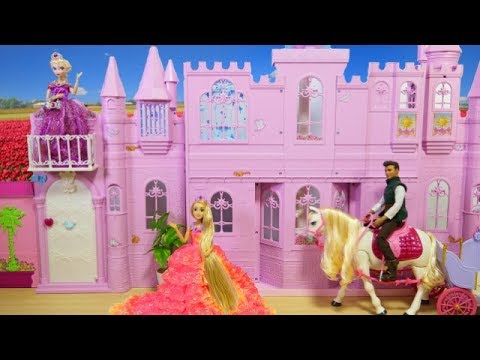 Barbie Doll Pink Castle Deluxe Dance Palace Princess Rapunzel Ariel Snow White Cinderella Elsa