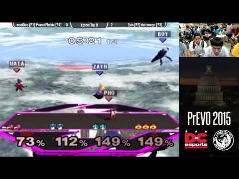 PrEVO 2015 - Top 8 - PeanutPhobia (Sheik) & emoDinosaur (Falco) vs Zain (Marth) & dattemayo (Peach)