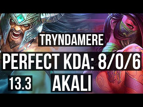 TRYNDAMERE vs AKALI (TOP) | 8/0/6, 600+ games, Legendary | EUW Grandmaster | 13.3