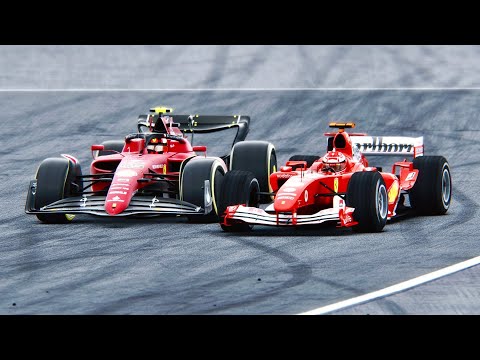 Ferrari F1 2022 vs Ferrari F1 2004 at Donington Park