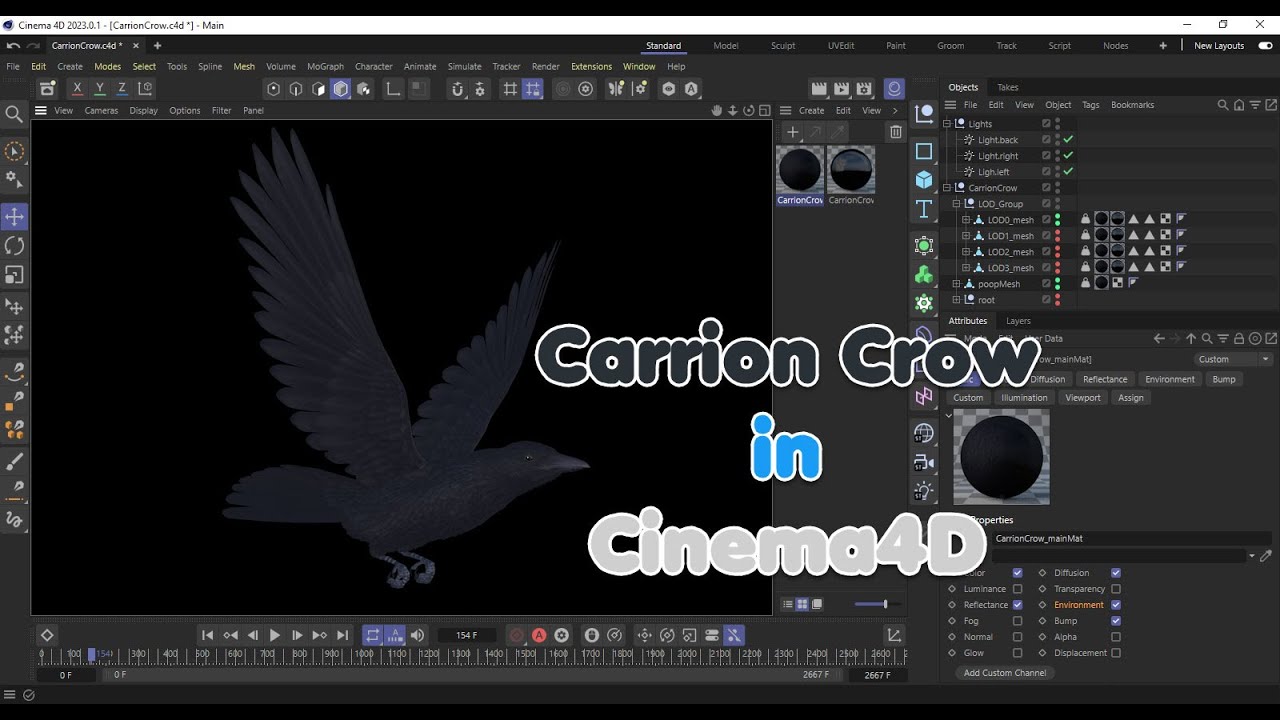 Corvo Carniceiro Animado Realista Modelo 3D