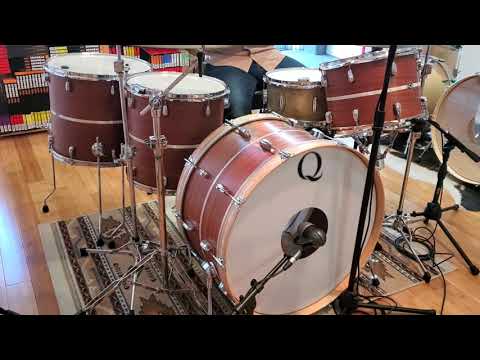 (SOLD) Drum Kits  - (Used) Q Drum Co. 14x26 10x14 16x16 16x18 Mahogany Drum Kit (Marine Pearl Inlay)
