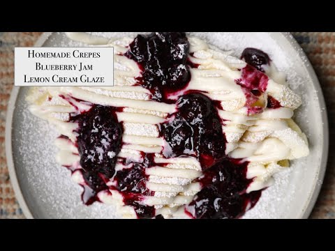 Crepes with Blueberry Jam & Lemon Cream Cheese Glaze