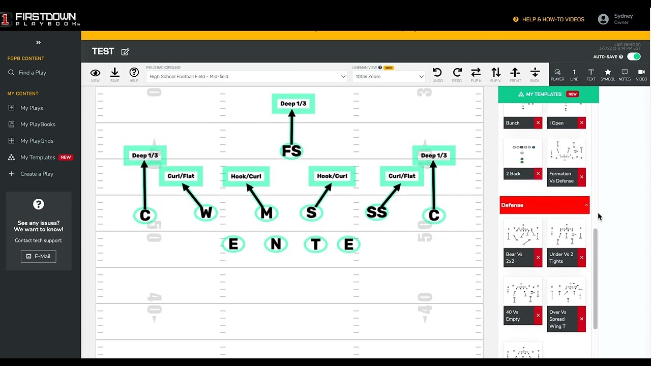 The FirstDown PlayBook My Templates Area Makes Practice Cards Easy