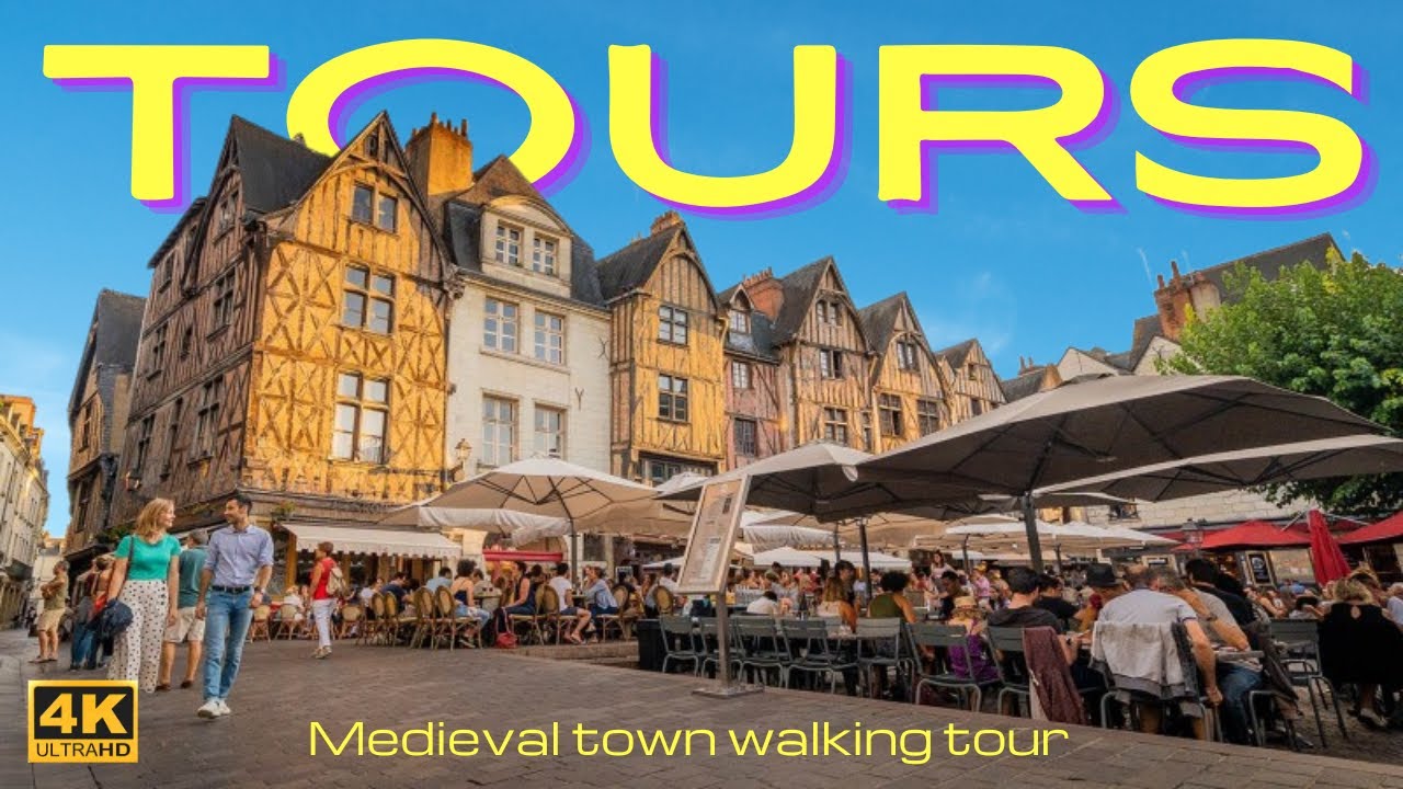 Immersive street-level walking tour through Tours Place Plumereau, France, showcasing authentic urban landscapes, local architecture, and the vibrant atmosphere of the city's neighborhoods
