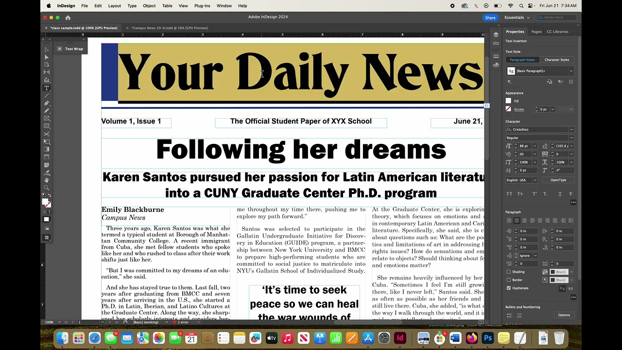 Creating newspaper style sheets in Adobe InDesign and thoughts on fonts