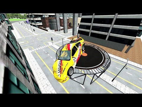 Crazy Jumping Cars On Giant Trampoline #1 – BeamNG.Drive | Trampoline Сars Jumping | BeamNG Station