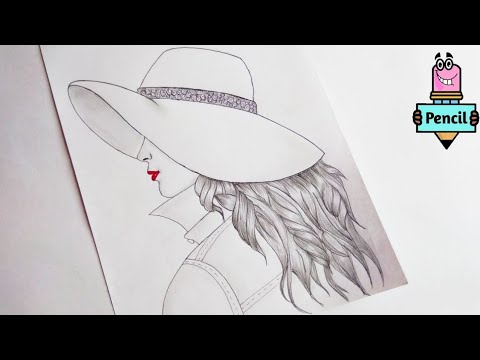 Drawing A Girl With Hat & Red lips for beginners | Pencil Sketch | Farjana drawing Academy | Pencil