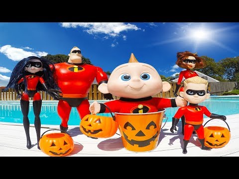 Incredibles Family Halloween Trick or Treating with Barbie - Episode 14