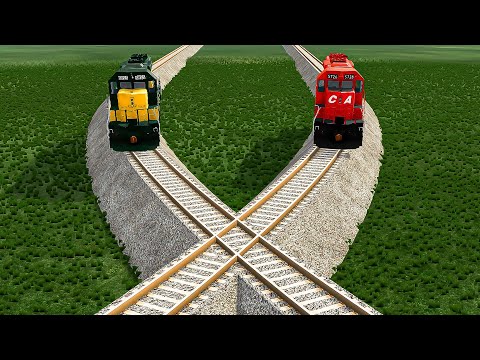 Trains vs Round Crossroad - BeamNG.Drive