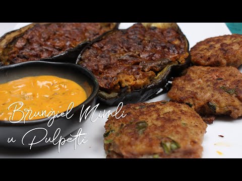 Brungiel Mimli u Pulpetti - Stuffed Aubergines and Pork Burgers