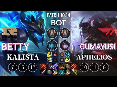 RNG Betty Kalista vs T1 Gumayusi Aphelios Bot - KR Patch 10.14