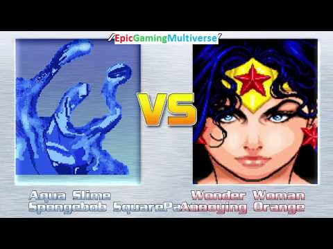 Aqua Slime And SpongeBob SquarePants VS Wonder Woman And Annoying Orange In A MUGEN Match / Battle