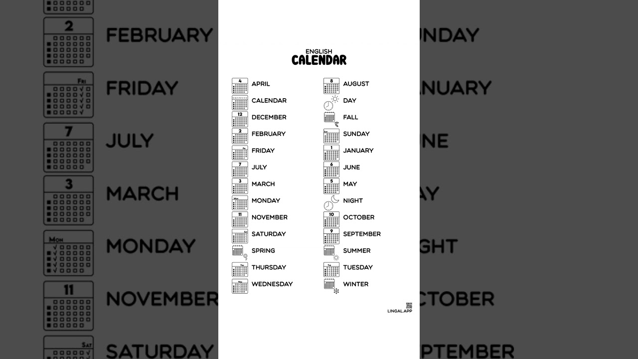 Calendar English Words (Calendar Vocabulary)