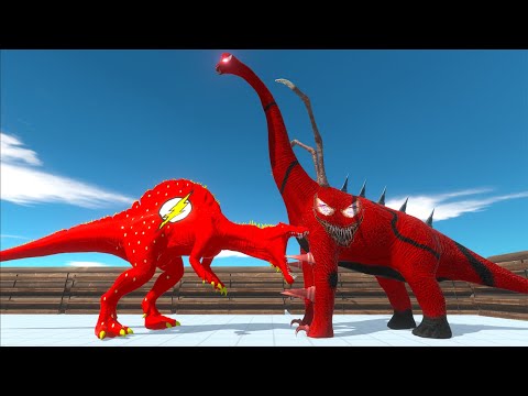 FLASH SPINOSAURUS vs CARNAGE BRACHIOSAURUS DEATH RUN - Animal Revolt Battle Simulator