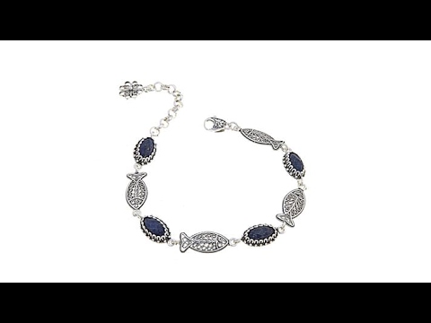 Ottoman Silver Lapis Filigree "Fish" 71/4" Bracelet