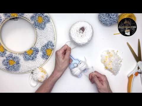 Making Pom Pms for a Punch Needle Double Embroidery wreath