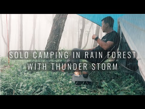 SOLO CAMPING IN HEAVY RAINSTORM - SLEEPING, RELAX WITH FOREST RAIN SOUNDS - ASMR