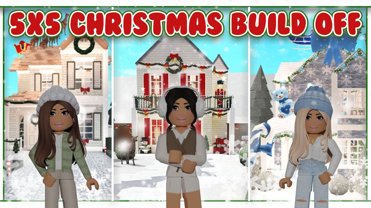 Bloxburg | 5x5 Christmas House Build Off with Amberry and Phoeberry! | Speed Build
