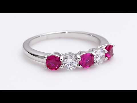 Sterling Silver Created Ruby Five-Stone Trellis Ring Band Sizes 5 to 9 SR11882