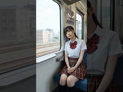 電車の中の制服の女の子