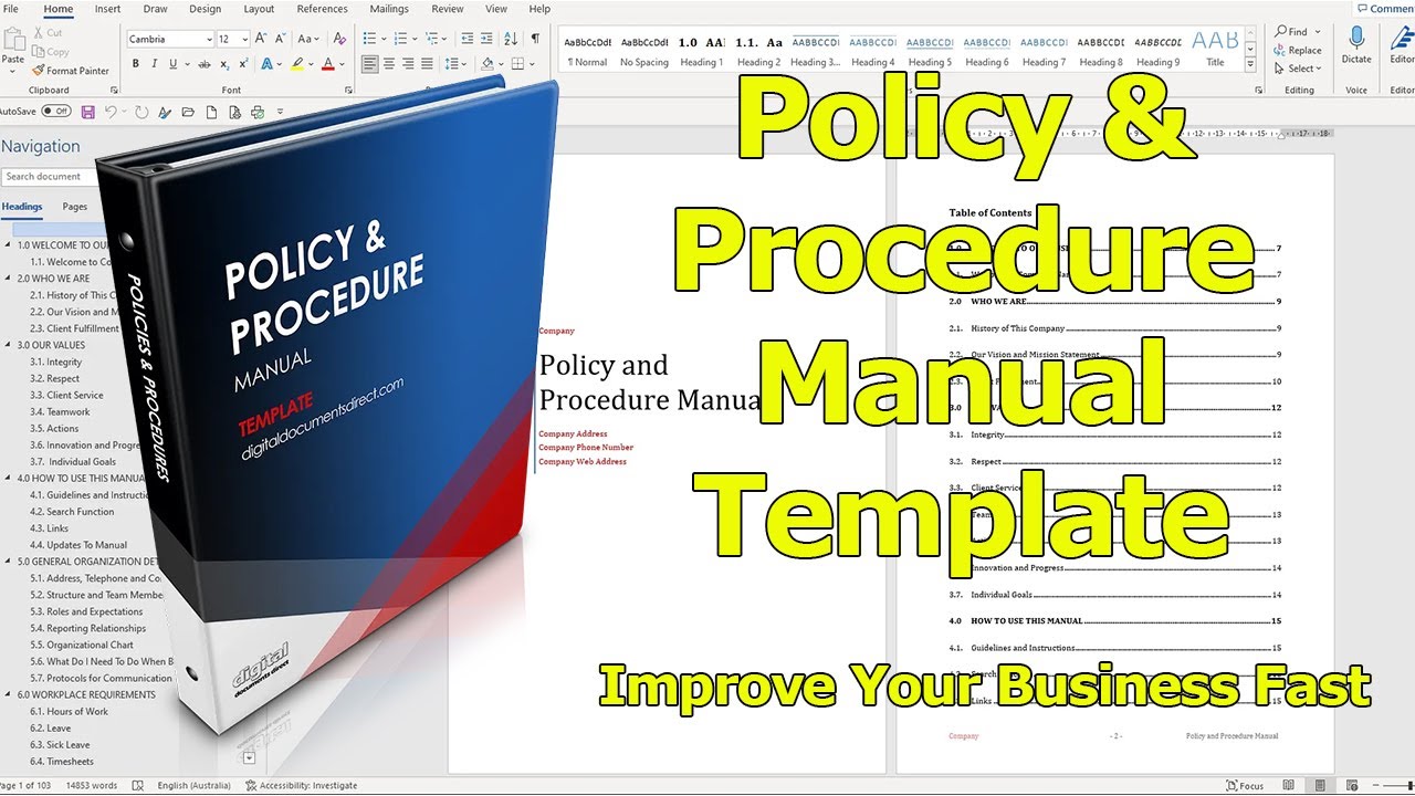 Policy and Procedure Manual Template Created in MS Word - Easy and Fast