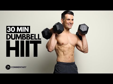 30 min ENERGETIC FULL BODY DUMBBELL HIIT Workout | Commentary Follow Along