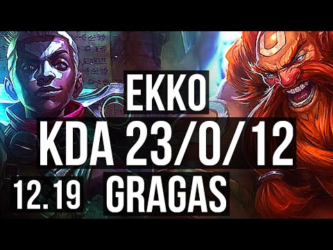 EKKO vs GRAGAS (JNG) | 23/0/12, Legendary, 66% winrate | EUW Master | 12.19