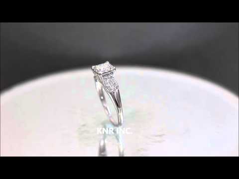14k White Gold Round Cut Diamond Engagement Ring Art Deco Antique Style 0.55 - KNR INC - 994