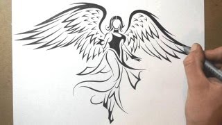 Смотреть онлайн Рисуем ангела с крыльями карандашом