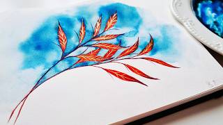Can You Paint This Leaf Art With Just 2 Colors? Red eucalyptus leaves Watercolor Painting
