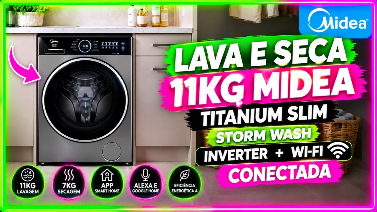 Miniatura da avaliação em vídeo de Lava e Seca Midea 11kg Titanium HealthGuard Conectada