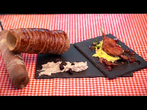 Konfitált libacomb szőlőraguval és kürtőskalács kamadoban