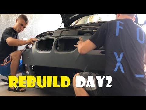 Removing Bumper to Inspect Damage + Test Fitting MTech Bumper on the Salvage 335i from IAA!!