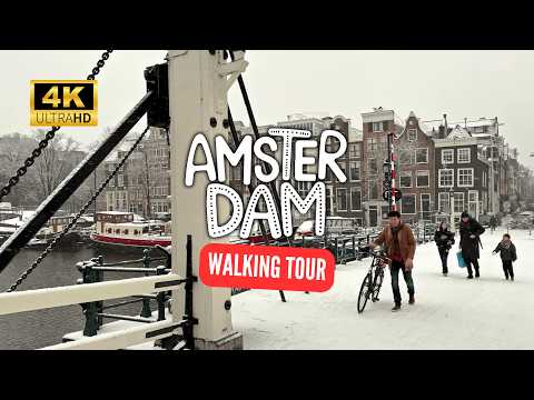 Amsterdam Snow Walk | City in Winter Snow After 3,500 Flights Cancelled at Amsterdam Airport (4K)
