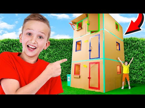 24 Hours in GIANT Cardboard House!