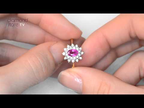 FET34 T - RUBY 6 X 4MM AND DIAMOND 18K GOLD RING