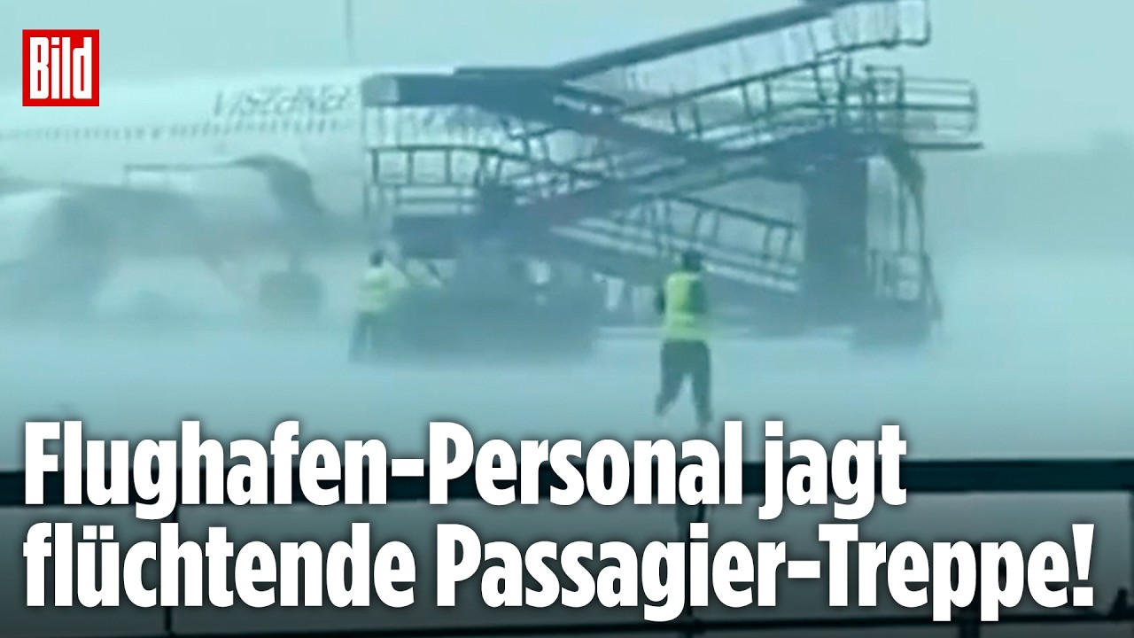 DELHI: Rollfeld im Chaos – Sturmböe erfasst Gangway am Flughafen