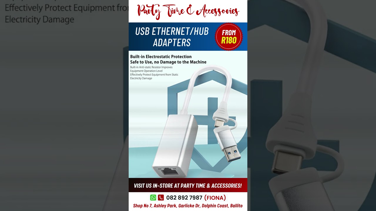 💻 USB-C Hub & Gigabit Adapter from R180 | Party Time & Accessories Ballito 🔌⚡ #TechDealsSA #Ballito