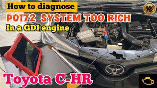 How to troubleshoot P0172 system too rich fault in a GDI engine. Toyota C-HR