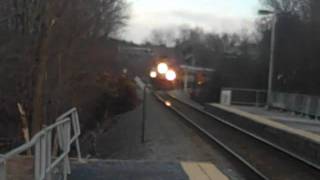 Outbound Commuter Rail Crossing St. and arriving at Forge Park/495 Station