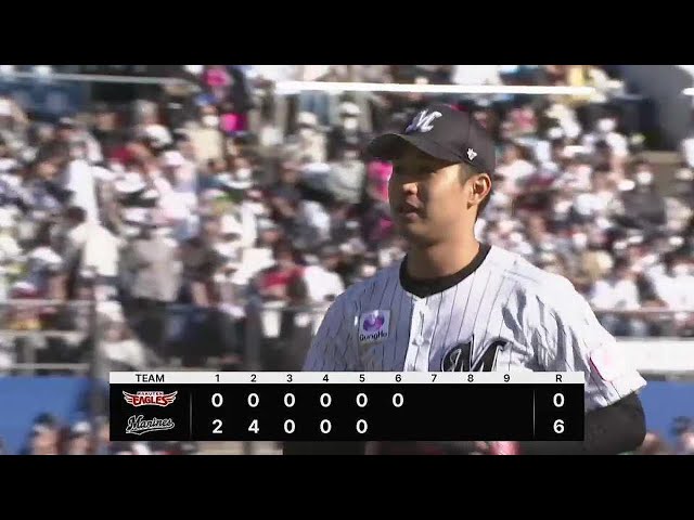 【6回表】3シーズンぶり勝利へ!! マリーンズ・種市篤暉 6回7奪三振無失点の好投!!  2023年4月9日 千葉ロッテマリーンズ 対 東北楽天ゴールデンイーグルス