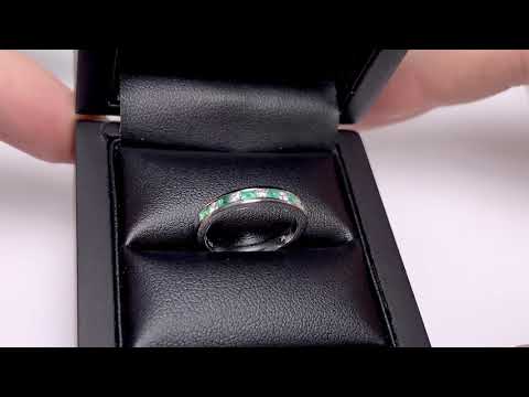 Emerald & Diamond Half Eternity Ring 0.45ct, 9k White Gold