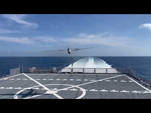 JUMP 20 Vertical Take-Off and Landing Unmanned Aircraft System Landing on a Navy Ship