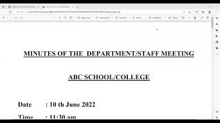 SAMPLE MINUTES OF DEPARTMENT/STAFF MEETING/FOR ANY INSTITUTION/COLLEGE /SCHOOL